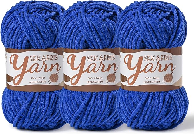 3 Pack Fluffy Velvet Yarn for Crocheting，Baby Blanket Yarn for Crocheting Soft，150g(196.8yds) Amigurumi Plush Chenille Crochet Yarns，Puzzle Yarns for Crochet Weaving Craft(3 Sapphire Blue)