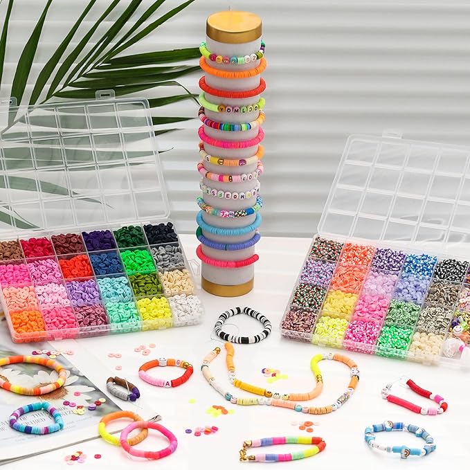 XSEINO 9360PCS Clay Beads Bracelet Making Kit,46Colors Flat Friendship Polymer Heishi Beads for Jewelry Making with Rich Jewelry Making Accessories for Crafts Christmas Gifts