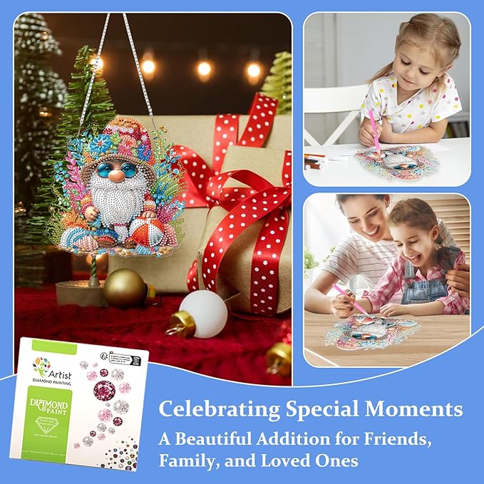 Lxmsja DIY Cute Little Gnome Diamond Painting Hanging Ornament, Double-Sided Acrylic Beach Seashells Diamond Art Kit, Special Shaped Suncatcher Hanging Pendant Window Art Kit