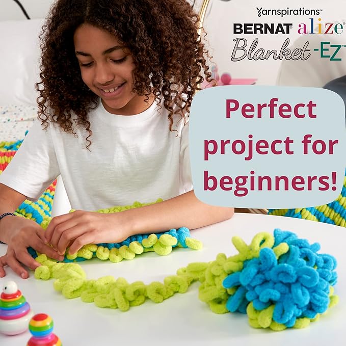 Bernat Alize Blanket-EZ Super Soft Looped Yarn for Beginners, Hand Knitting- No Needles or Hooks Needed, Powder Pink 2 Pack