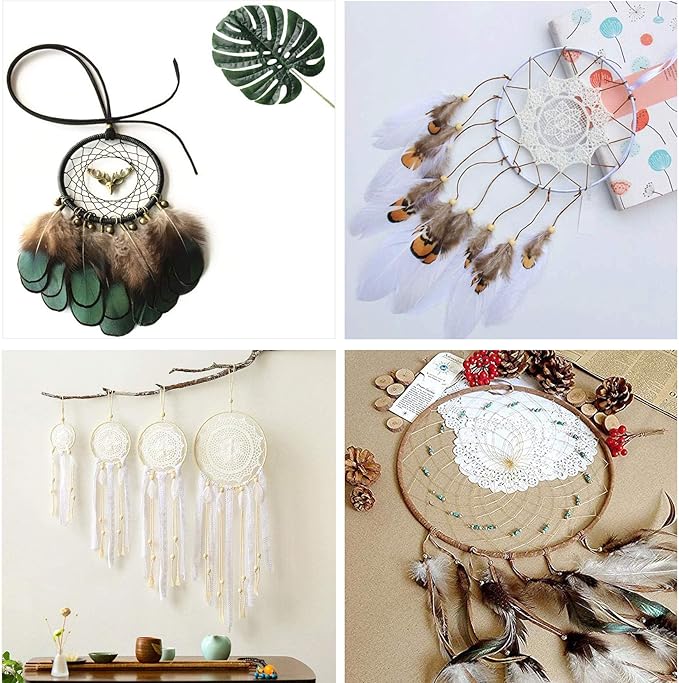 Gywantt DIY Dream Catcher Kit - 5 Gold Metal Hoops, 50 Feathers, 10 Pcs Faux Suede Cord, 60 Wood Beads