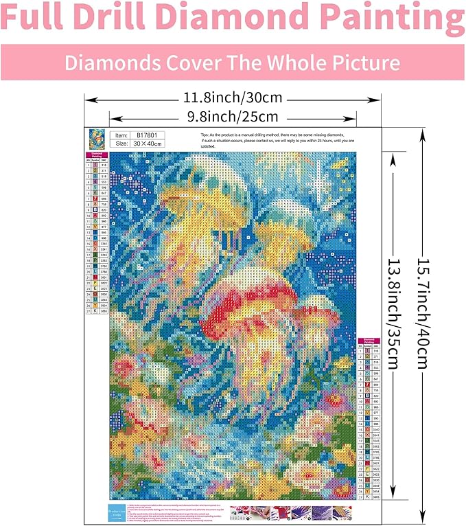 GEEHEIY Jellyfish Diamond Art Kits for Adults, 5D Diamond Painting Kits for Beginner, DIY Full Drill Round Gem Art for Home Wall Decor 12 x16 Inch