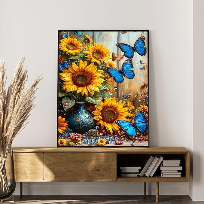 Paint by Numbers Kit for Adults Beginner Sunflower, Butterfly Adult Paint by Number Kits on Canvas, Flower DIY Acrylic Oil Painting by Numbers for Adults, Perfect for Home Wall Decor 16X20 Inch