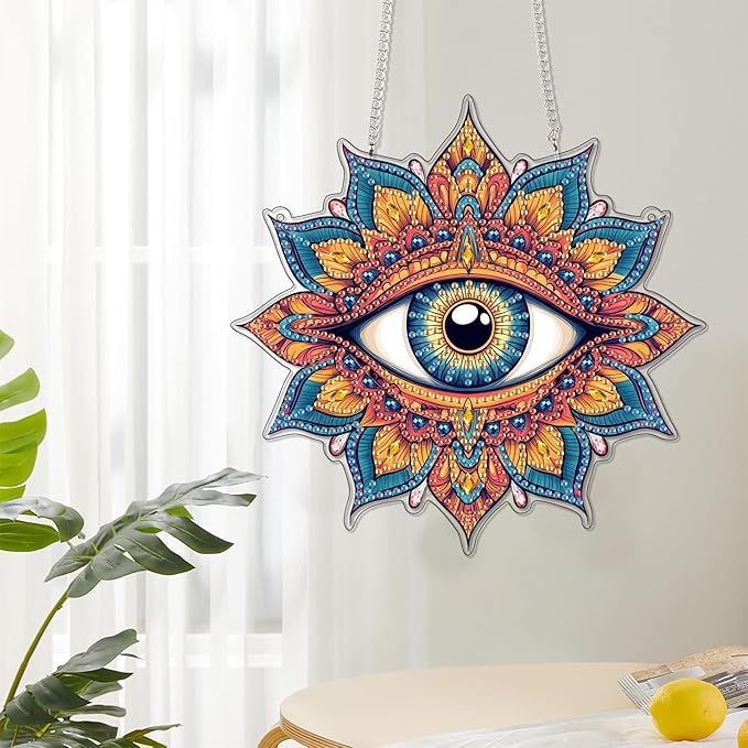 Reofrey Hanging Diamond Art Kits for Adults - 8x8 Inch Eye Acrylic Board Double Sided Pattern Diamond Painting Suncatcher Pendant, DIY Crystal Art for Home Wall or Window Decoration Handmade Gift