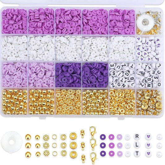 MAIBAOTA Purple Clay Beads Kit for Bracelets Making Purple Beads for Jewelry Making Friendship Bracelet Heishi Beads Kit for DIY Crafts (with Letter Gold Beads