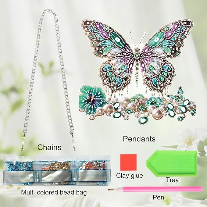 JZHYOAN Butterfly Diamond Art Hanging Kit DIY Hanging Diamonds Craft Ornament Diamond Painting Decorative Sign Wind Chimes with Diamonds Art Window Pendant Acrylic Pendants Crystal Arts Pendant