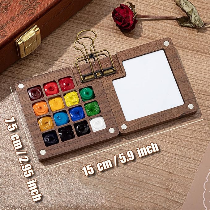 Mini Travel Watercolor Set Pocket Artist Watercolor Travel Set Grid Palette Box Sketch Book Brush Pens With Binder Clips For Painters Artists Students