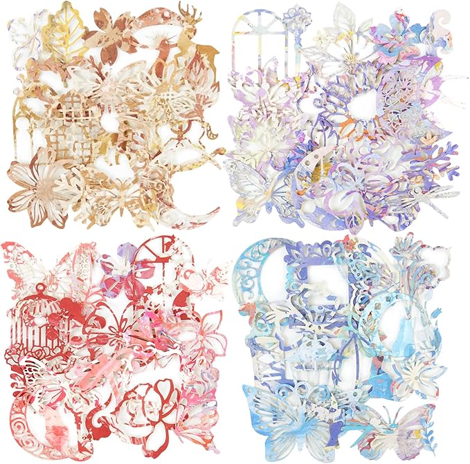 160Pcs Artistic Hollow-Cut Scrapbook Papers, Vintage-Style Decorations for Journaling, DIY Journaling Kits, Junk Journal Supplies