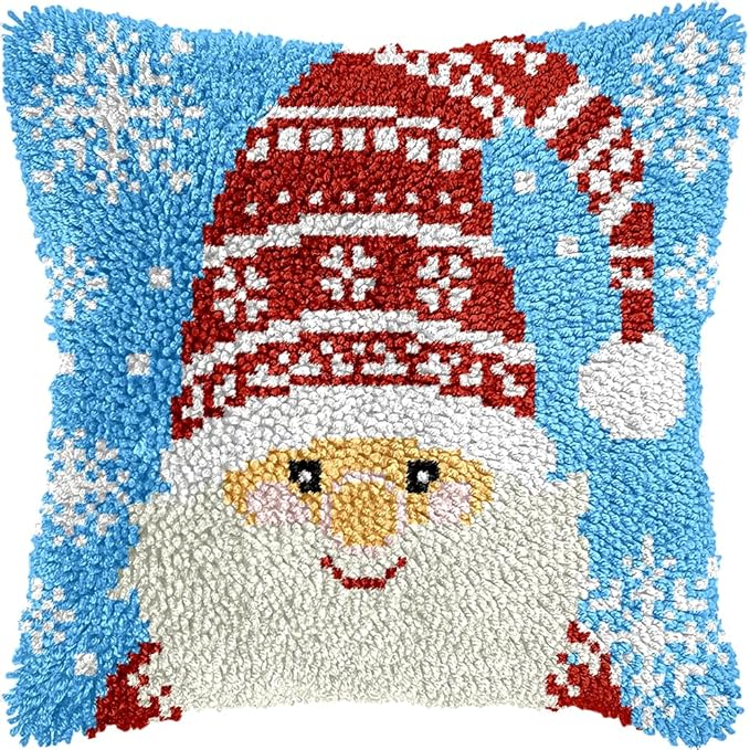 Cozykeke Gnome Latch Hook Kit for Adults Beginners,DIY Christmas Latch Hook Pillow Kit Cover Cushion Craft Kits with Pre-Printed Canvas, Suitable for Home Decor and Festival Gift 17 * 17in (BX24)