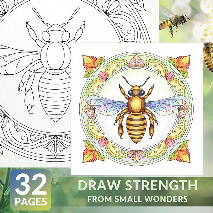 FUN LAVIE Adult Coloring Book - Mandala Coloring Books for Adults Relaxation and Teens Stress Relief, Featuring Large Print Mandalas Insect & Bloom Patterns for Women Mindfulness, Spiral Bound