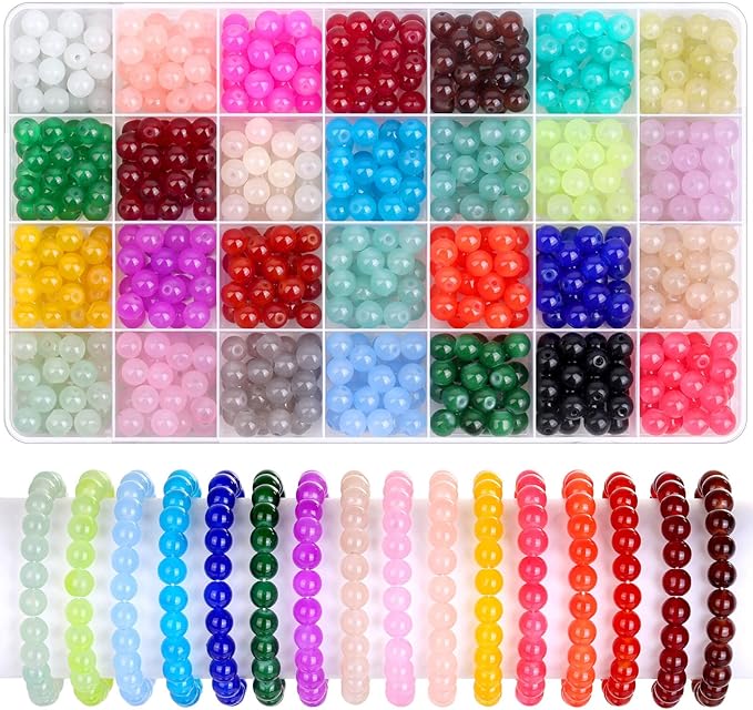 shynek 700 Pieces Glass Beads for Jewelry Making, 28 Colors 8mm Crystal Beads for Bracelets and DIY Crafts