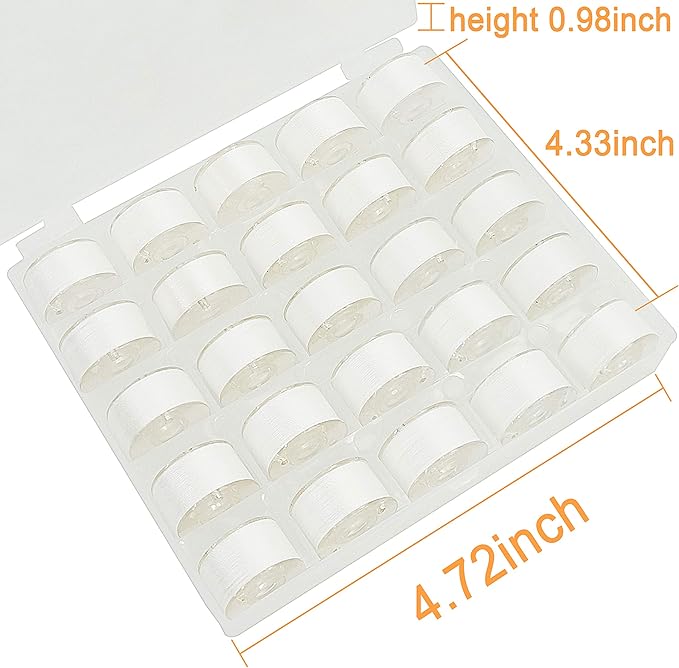 New brothread 25pcs White 60S/2 (90WT) Prewound Bobbin Thread Plastic Size A SA156 for Embroidery and Sewing Machines DIY Embroidery and Sewing Thread Cottonized Soft Feel Polyester Thread