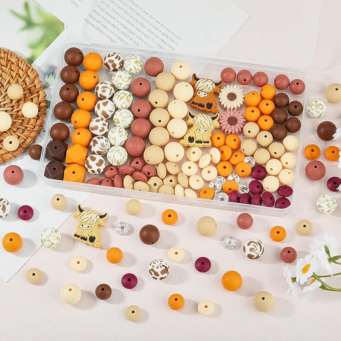 120 Pcs Yak Themed 12mm 15mm Silicone Beads Kit for Keychain Making Daisy Beads Round Focal Beads for Pens Bracelets Necklace DIY Crafts Jewelry Making