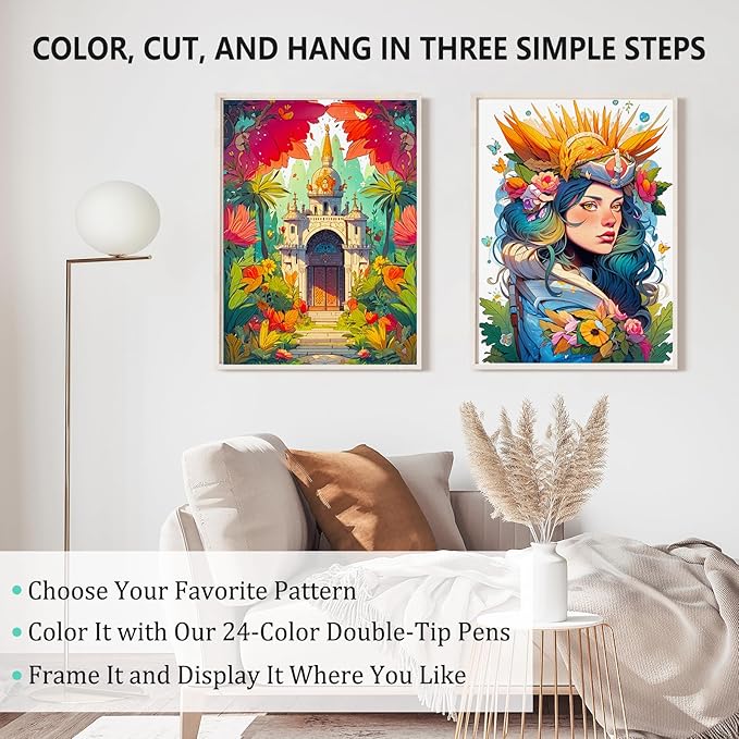 Adult Coloring Book for Women Relaxation, Mindfulness Coloring Book with 24 Dual Tip Markers, Stress Relief Gifts for Women with 128 Patterns Include Tree Garden Zen Meditation Style (4 Pack)