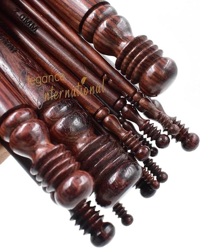 Wooden Crochet Hooks Set of 15-3.5mm to 25mm - Rosewood Crochet Hooks for Arthritic Hands - Ergonomic Soft Grip Handle - for Crocheting & Knitting - Christmas Gifts for Her(Hooks + Bowl)