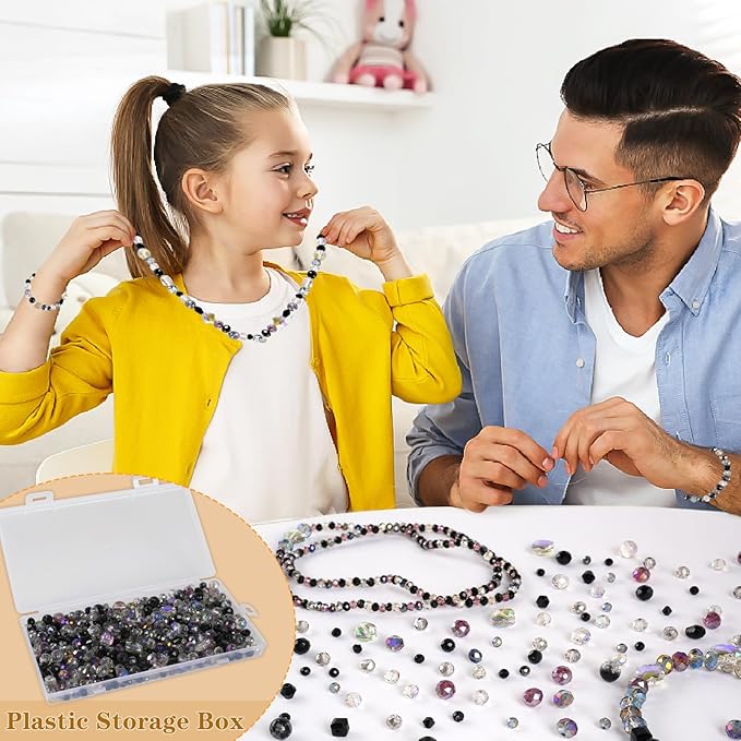 636pcs glass beads for jewelry making - black craft crystal beads with loose beads sparkly faceted beads hole drilled diy for bracelets craft earrings bracelet necklace jewelry making