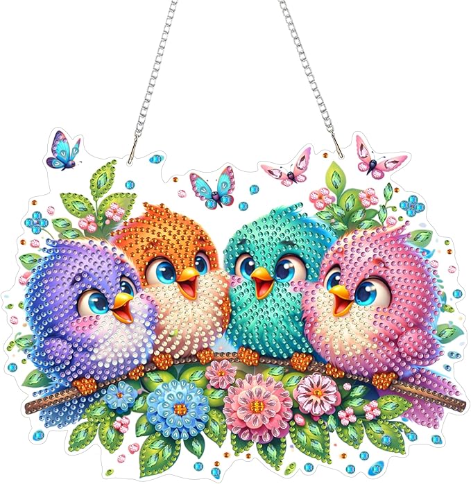 Eiflow Acrylic Diamond Art Hanging Kit for Adults, DIY Diamonds Painting Door Hanging Board Kit, Special Crystal Diamond Art Painting Pendant Ornament (Birds)