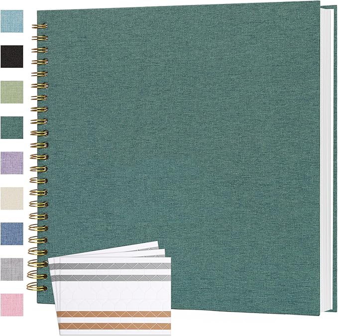 Scrapbook Photo Album 12x12 Inches 80 Pages Hardcover Kraft Paper Linen Cover Scrap Book Memory Book DIY Scrapbook Albums for Wedding Baby Boyfriend Travel Anniversary Family, Green