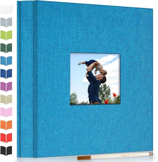 Photo Album Self Adhesive Scrapbook Album for 3x5 4x6 5x7 8x10 Pictures,60 Pages Linen Cover with Display Window DIY Photo Book,Ideal Gifts for Family Travel Wedding Baby