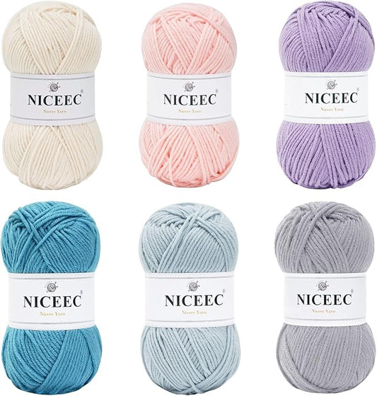 NICEEC 300g Soft Assorted Colors Yarn - Sport Weight,100% Acrylic, 4 Ply, Bonbons Yarn for Crochet & Knit, DIY Project Starter Kit for Kids or Adults(Total 870yds) - Series 9
