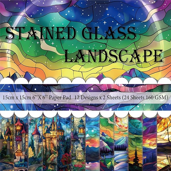 6x6" 160gsm cardstock Single Sided Scrapbooking 24 Papers Pad vintage decoupage scrapbook kit patterned paper junk journal supplies journaling supply scrap paper crafting.Stained Glass
