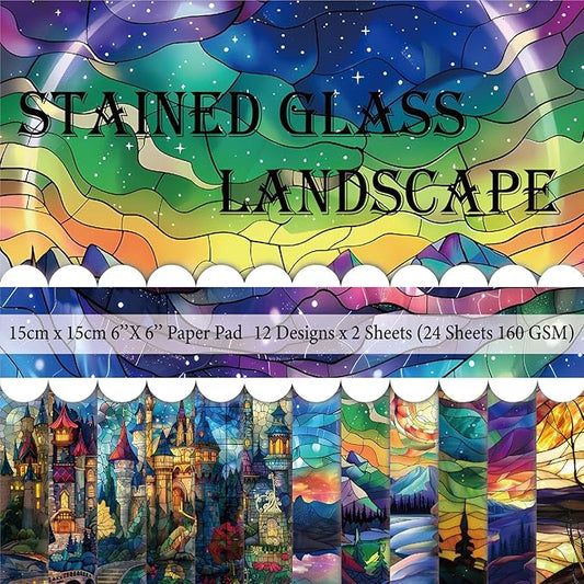 6x6" 160gsm cardstock Single Sided Scrapbooking 24 Papers Pad vintage decoupage scrapbook kit patterned paper junk journal supplies journaling supply scrap paper crafting.Stained Glass