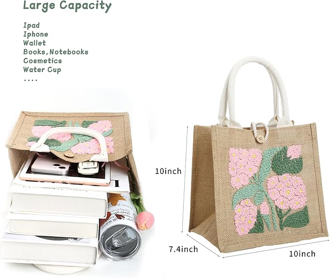 ERNTRNL Punch Needle Tote Bag Kit for Adults Beginner - DIY Punch Needle Embroidery Tote Bag Set, Punch Stitching Bags Kit with Instructions & Video Tutorial,Unique Pattern,Tools (Pink-Green)