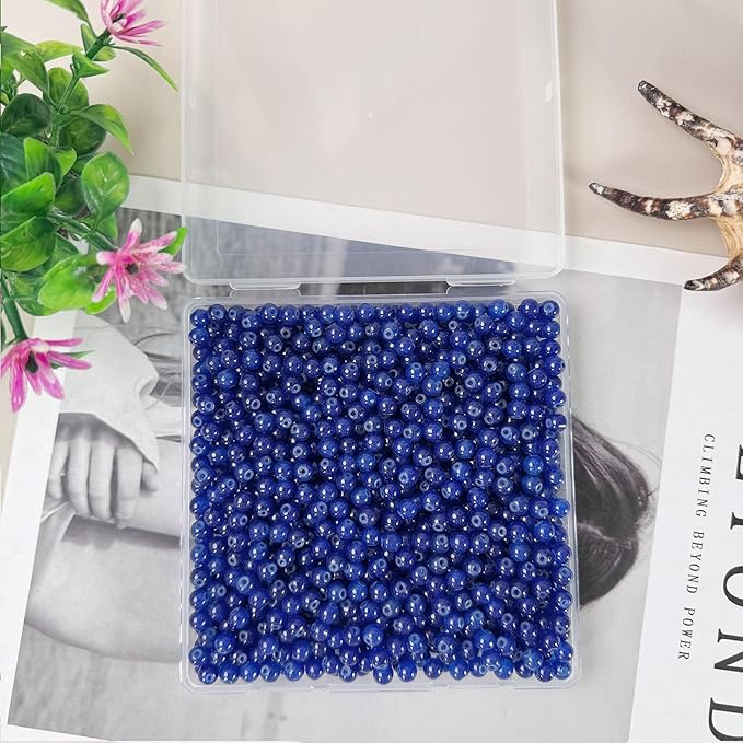6mm Round Glass Beads for Jewelry Making, 900Pcs Glass Seed Beads for Bracelets, DIY Crafts (Navy Blue)