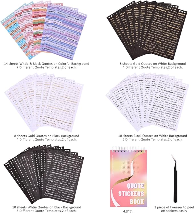 3000+ Pcs Word Stickers for Journaling, 50 Sheets Quote Sticker Gold Foil Art Scrapbook Stickers for Junk Journal, Inspiring Positive Small Talk Scrapbooking Supplies DIY Gift for Women Teen Girls