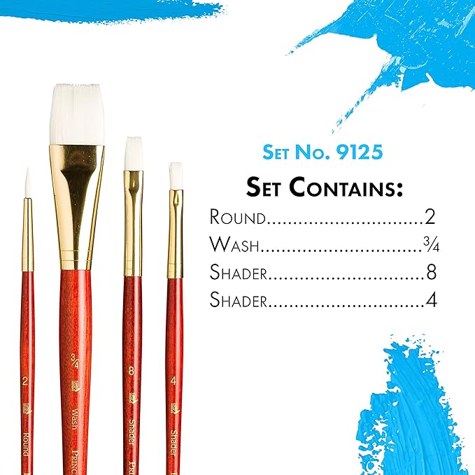 Princeton RealValue Brush Set, White Taklon, Red Handle, 4 Piece, 1 Count