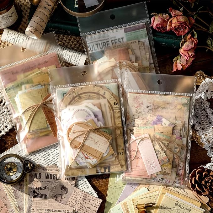 400PCS Scrapbook Supplies Kit Junk Journal Supplies Vintage Scrapbook Paper Decorative Craft Paper for Bullet Junk Journals Card Making Craft DIY