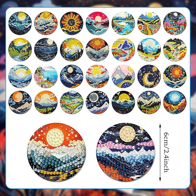 30 Pcs Magnetic Diamond Art Painting Abstract Landscape Magnets Fridge Diamond Art Painting Kits Sticker Magnet DIY Craft for Adult Beginner Souvenir Gift Office Home Decor
