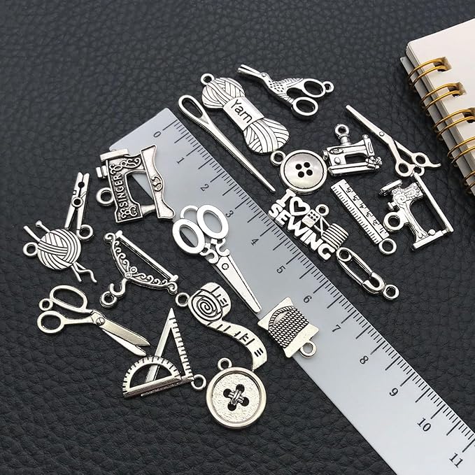 WOCRAFT 60pcs Antique Silver Sewings Bracelet Charms for Jewelry Making Sets DIY Necklace Bracelet Keychain Crafting Charms Kit Craft Supplies (SN911)
