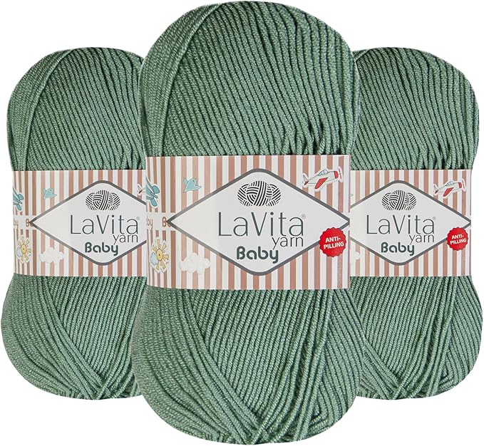 LaVita Baby Premium Anti-Pill Acrylic Yarn - 820 Yards, 3 x 3.5 oz - Warm, Airy Fiber with Silky Texture - Oeko-TEX Certified, Durable, Lightweight, Long-Lasting, Solid Pastel Colors - 3 Skeins Pack