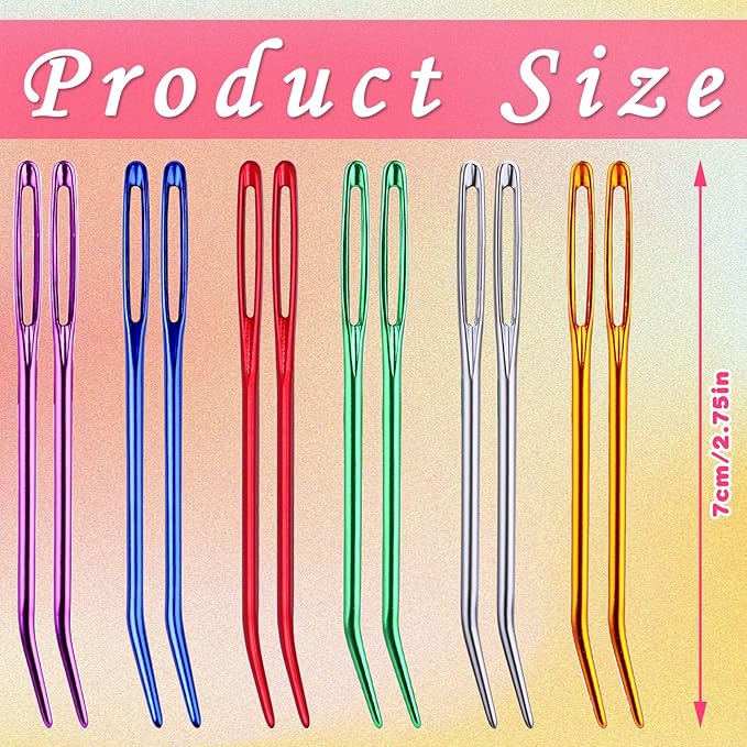 12 Pcs Yarn Darning Tapestry Needles, 6 Colors Large Eyes Blunt Yarn Needles, Large Eye Sewing Darning Crochet Needle for Yarn, Crocheting, Weaving with Stitch Markers Storage Box