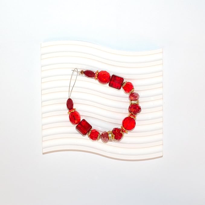 Glass Beads for Bracelets Jewelry Making Adults Keychains Bead Strand Large Unique Crystal Assortment for Craft Rondelle Faceted Flat Crackle Sparkly Bling Cute Pretty Beading Kit (Red)
