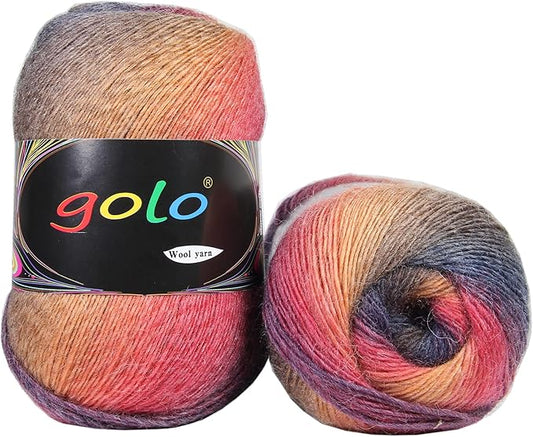 golo Wool Yarn for Knitting 550yd 0.22Ib Cachemire Multicolor Rainbow Yarn (Orange Grey)