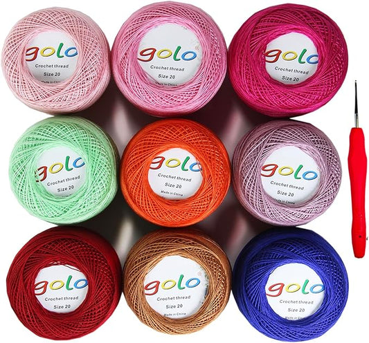 golo 9 Balls Crochet Thread Size 20 Embroidery Thread 10g X 9 Crochet Yarn for Hand Knitting 20-9-1