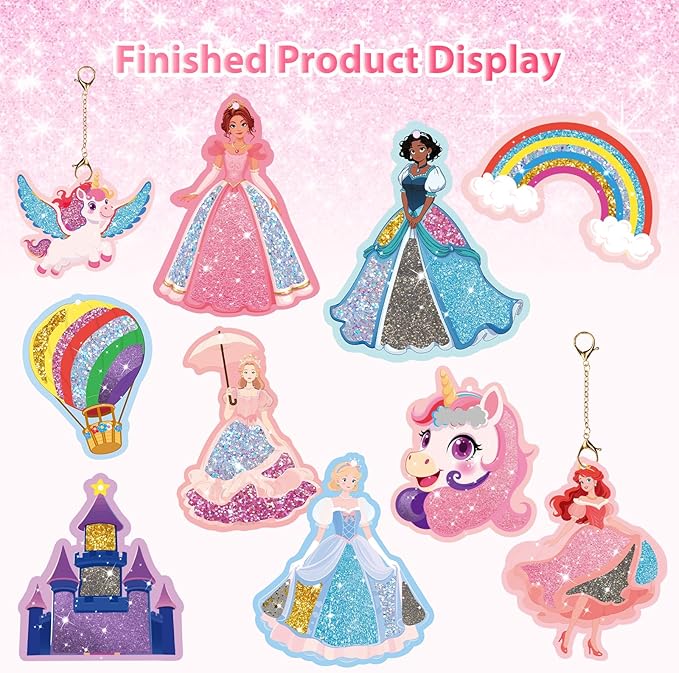 lifBetter Art & Craft Activity, DIY Glitter Craft Kit with Keychains, Fun & Creative Travel Toys, Party Favors & Classroom Valentine’s Day Gifts for Girls & Boys Ages 4, 5, 6, 7, 8, 9 (Pink)