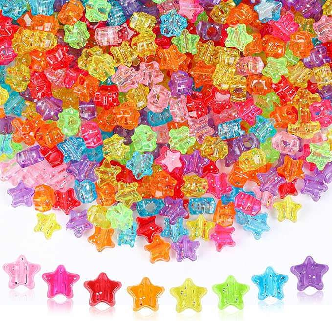UPINS 1200pcs Star Pony Beads, Star Shape, Plastic, Bulk for Bracelets, Necklaces, DIY Projects, Jewelry Making, Decoration, Red, Orange, Yellow, Green, Blue, Purple, Pink