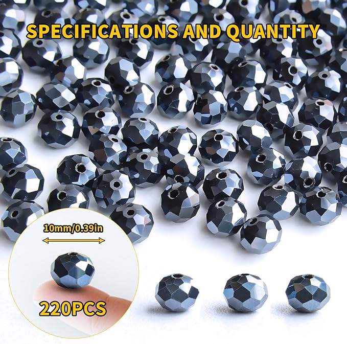 laopottbeads 220pcs 10mm crystal glass beads for jewelry making beads for bracelets necklace pendants making supplies(navy blue)