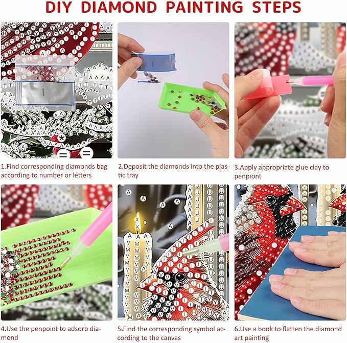 SENQAO Christmas Diamond Art Hanging Kits for Adults, Cardinal Diamond Art Suncatchers, 5D Special Shape Diamond Painting Pendant Window Ornament Gifts for Home Door Wall Decor