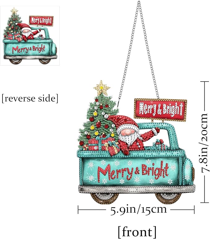 Pavemlo Hanging Diamond Art Kits for Adults Christmas Santa Claus – 8x8 Inch Double-Sided Acrylic Board DIY Crystal Diamond Suncatcher Pendant, Sparkling Home Wall or Window Decoration Handmade Gifts