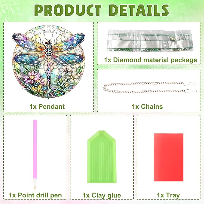 DOMROM Flowers Dragonfly Diamond Art Hanging Kit for Adult, Special Shaped Rhinestone, 5D Diamond Art Painting Window Pendants, Home Wall Art Hanging Kits, Double Sided Hanging Ornament 5.1x7.6in