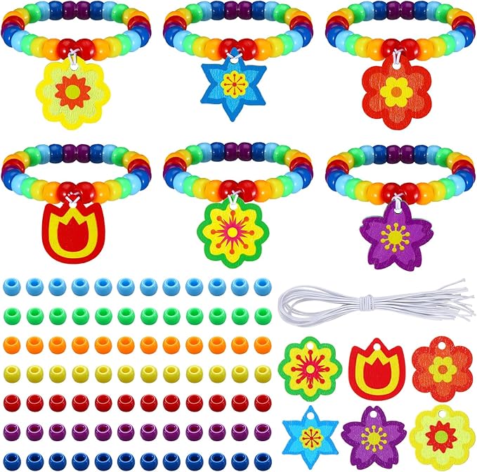 Tondiamo 24 Sets Spring Crafts Spring Beads for Bracelets DIY Colorful Flower Bracelet Making Kit for Jewelry Making Supplies DIY Activities Party Favor Gifts