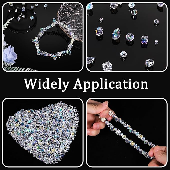 Song Xi 1500PCS Glass Beads for Jewelry Making, Assorted Faceted Crystal Beads Kit for Bracelet Earring Necklace, Horizontal Hole Crystal Teardrop for DIY Clear St. Patrick's Day Gift (AB White)