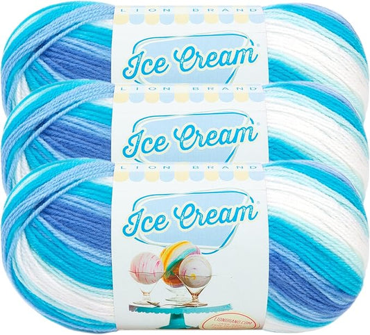Lion Brand Yarn, Ice Cream Baby Yarn for Knitting, Crochet, and Crafts, Blue Moon, 3 Pack, DK Weight Colorful Acrylic Fiber for Baby Blankets, Hats, and Sweaters