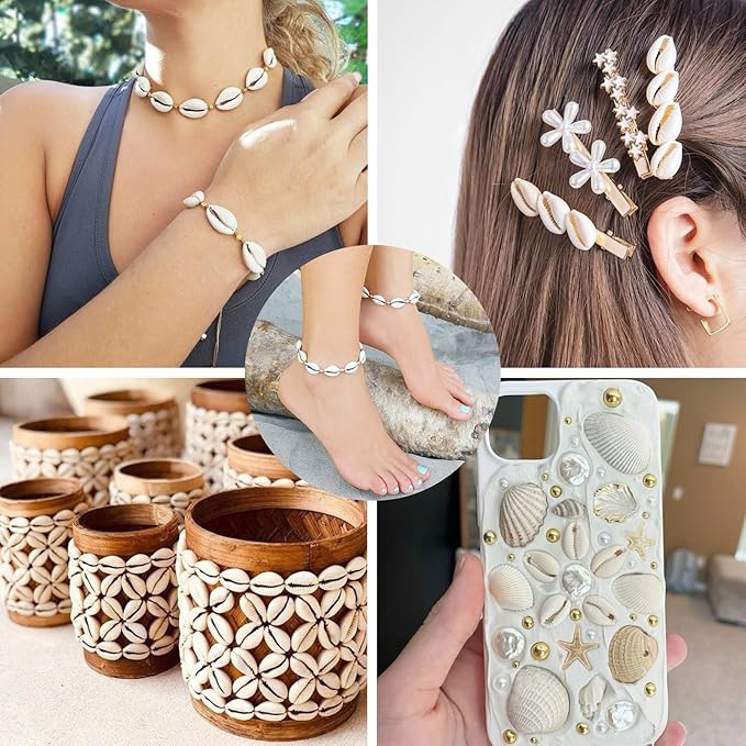 Cheriswelry 100pcs Shell Beads for Bracelet Making Cowrie Shells Spacer Beads Summer Beach Shell Oval Beads for DIY Necklace Jewelry Making with 5.46 Yard Waxed Cotton Thread Cords