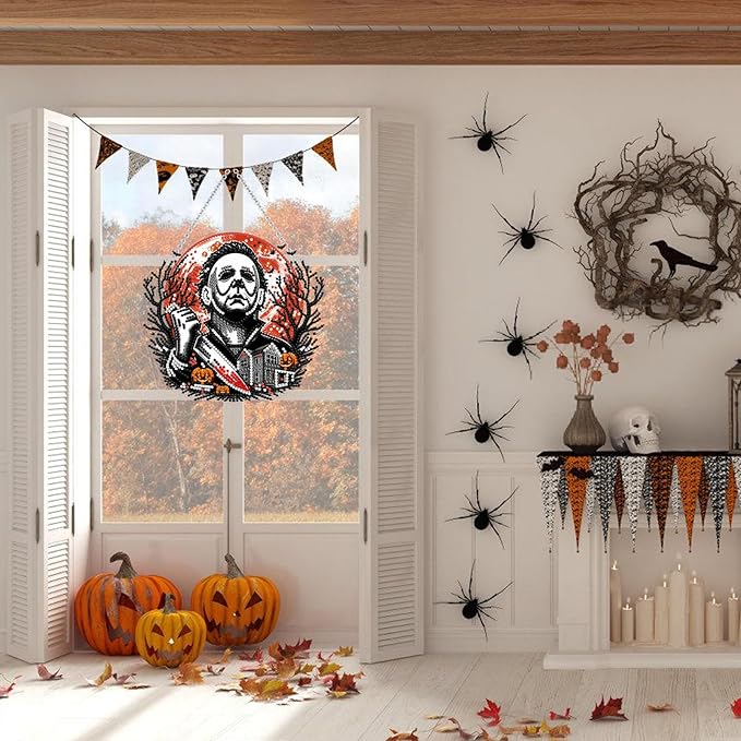 WEUOPG Halloween Diamond Art Hanging Kit for Crafts, DIY Acrylic Diamond Art Painting Window Pendants Home Garden Wall Hanging Kits, Double Sided Hanging Ornament