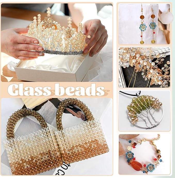1000 Pcs Rondelle Faceted Glass Beads Crystal Glass Beads for Jewelry Making 4/6/8mm Faceted Briolette Rondelle Bead with Container for Earrings,Necklaces,DIY Beading Projects (Brown)